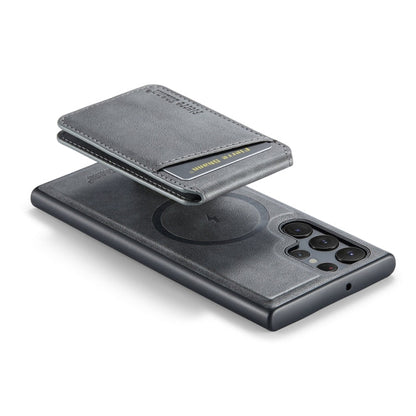 For Samsung Galaxy S23 Ultra 5G Fierre Shann Cowhide Vertical Flip Magnetic Card Holder Phone Case(Grey)