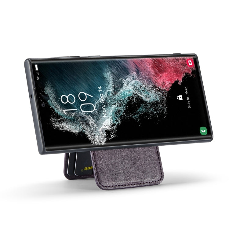 For Samsung Galaxy S23 Ultra 5G Fierre Shann Cowhide Vertical Flip Magnetic Card Holder Phone Case(Purple)