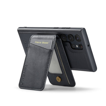 For Samsung Galaxy S22 Ultra 5G Fierre Shann Cowhide Vertical Flip Magnetic Card Holder Phone Case(Black)