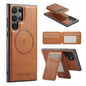 For Samsung Galaxy S22 Ultra 5G Fierre Shann Cowhide Vertical Flip Magnetic Card Holder Phone Case(Brown)