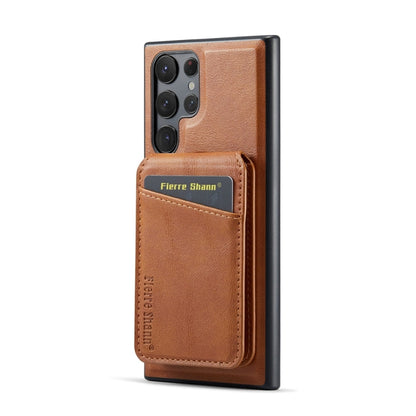 For Samsung Galaxy S22 Ultra 5G Fierre Shann Cowhide Vertical Flip Magnetic Card Holder Phone Case(Brown)