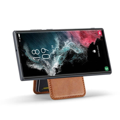 For Samsung Galaxy S22 Ultra 5G Fierre Shann Cowhide Vertical Flip Magnetic Card Holder Phone Case(Brown)