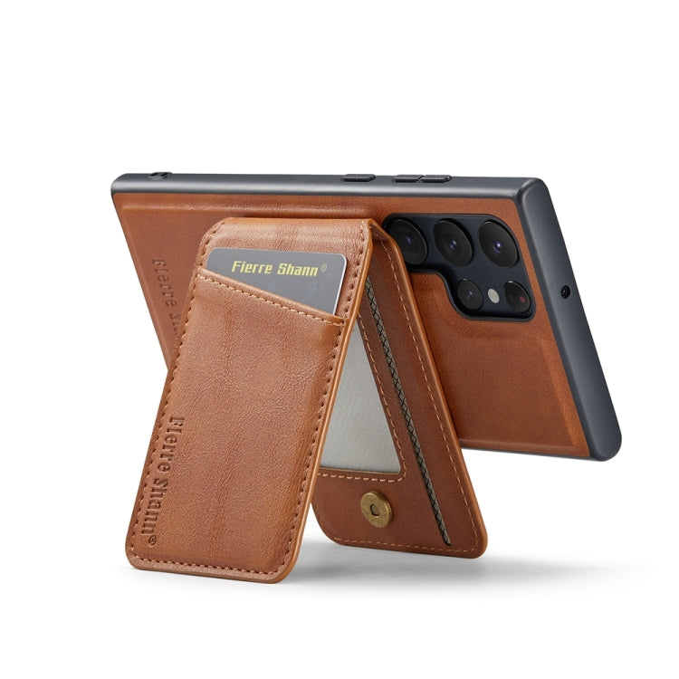 For Samsung Galaxy S22 Ultra 5G Fierre Shann Cowhide Vertical Flip Magnetic Card Holder Phone Case(Brown)