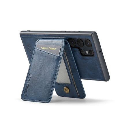 For Samsung Galaxy S22 Ultra 5G Fierre Shann Cowhide Vertical Flip Magnetic Card Holder Phone Case(Blue)