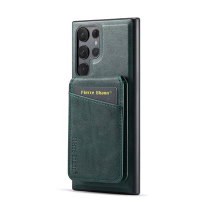 For Samsung Galaxy S22 Ultra 5G Fierre Shann Cowhide Vertical Flip Magnetic Card Holder Phone Case(Green)