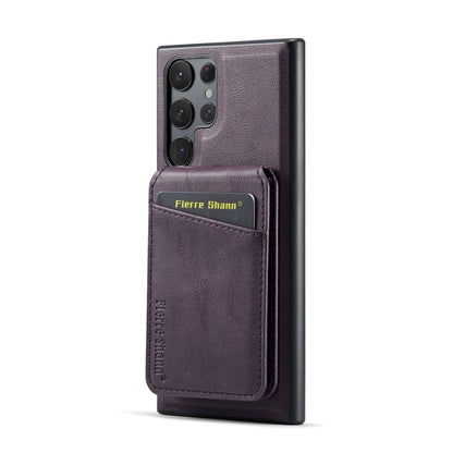 For Samsung Galaxy S22 Ultra 5G Fierre Shann Cowhide Vertical Flip Magnetic Card Holder Phone Case(Purple)
