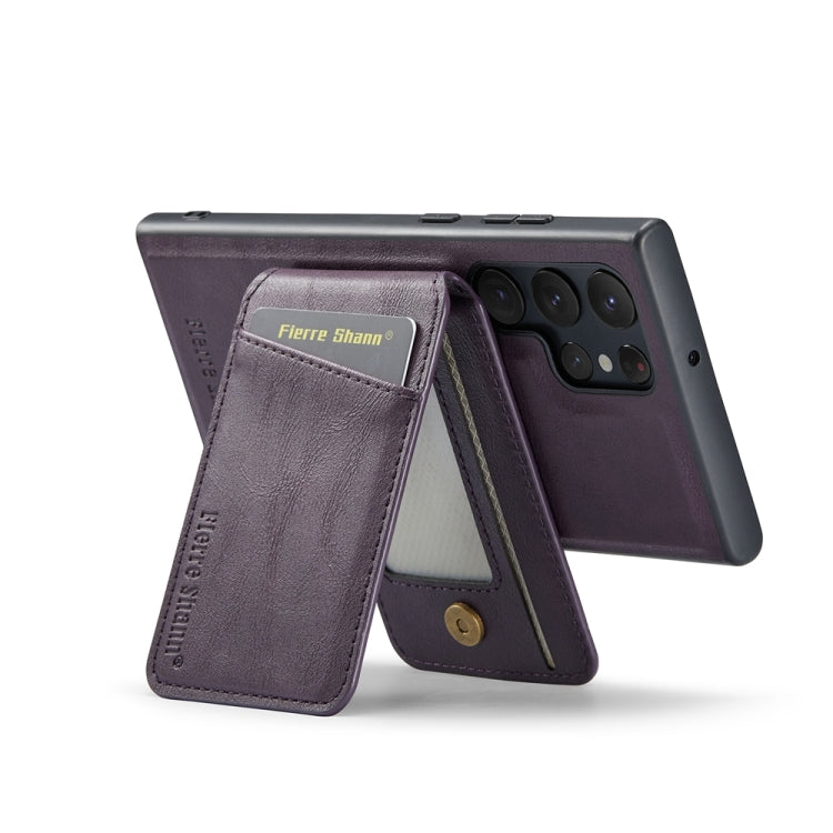 For Samsung Galaxy S22 Ultra 5G Fierre Shann Cowhide Vertical Flip Magnetic Card Holder Phone Case(Purple)
