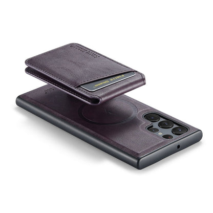 For Samsung Galaxy S22 Ultra 5G Fierre Shann Cowhide Vertical Flip Magnetic Card Holder Phone Case(Purple)