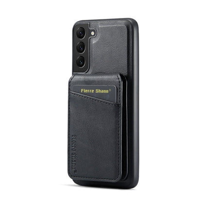 For Samsung Galaxy S22 5G Fierre Shann Cowhide Vertical Flip Magnetic Card Holder Phone Case(Black)