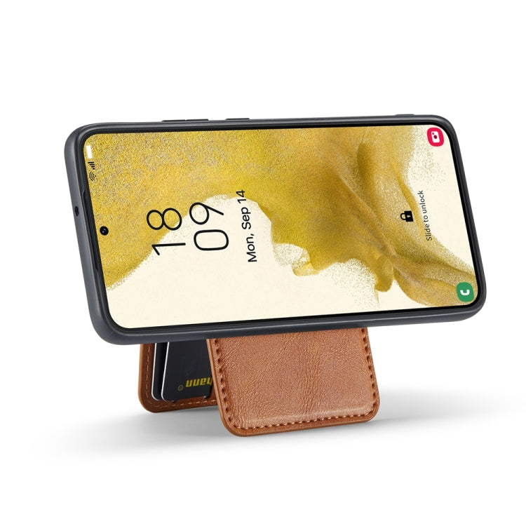 For Samsung Galaxy S22 5G Fierre Shann Cowhide Vertical Flip Magnetic Card Holder Phone Case(Brown)