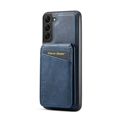 For Samsung Galaxy S22 5G Fierre Shann Cowhide Vertical Flip Magnetic Card Holder Phone Case(Blue)