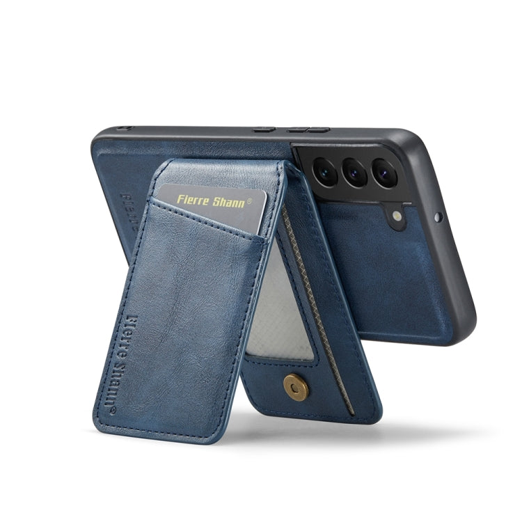For Samsung Galaxy S22 5G Fierre Shann Cowhide Vertical Flip Magnetic Card Holder Phone Case(Blue)