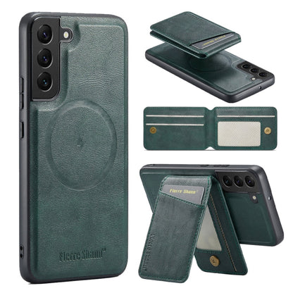 Pour Samsung Galaxy S22 5G Fierre Shann Étui de téléphone en cuir de vachette à rabat vertical avec porte-cartes magnétique (vert)
