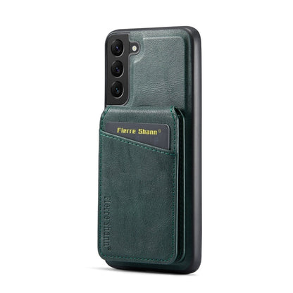 Pour Samsung Galaxy S22 5G Fierre Shann Étui de téléphone en cuir de vachette à rabat vertical avec porte-cartes magnétique (vert)