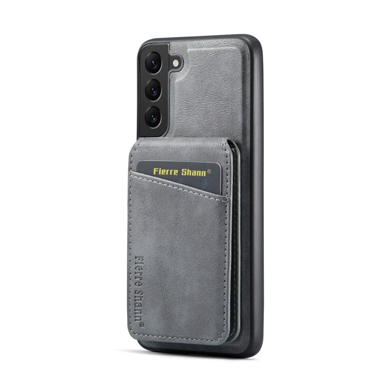 For Samsung Galaxy S22 5G Fierre Shann Cowhide Vertical Flip Magnetic Card Holder Phone Case(Grey)