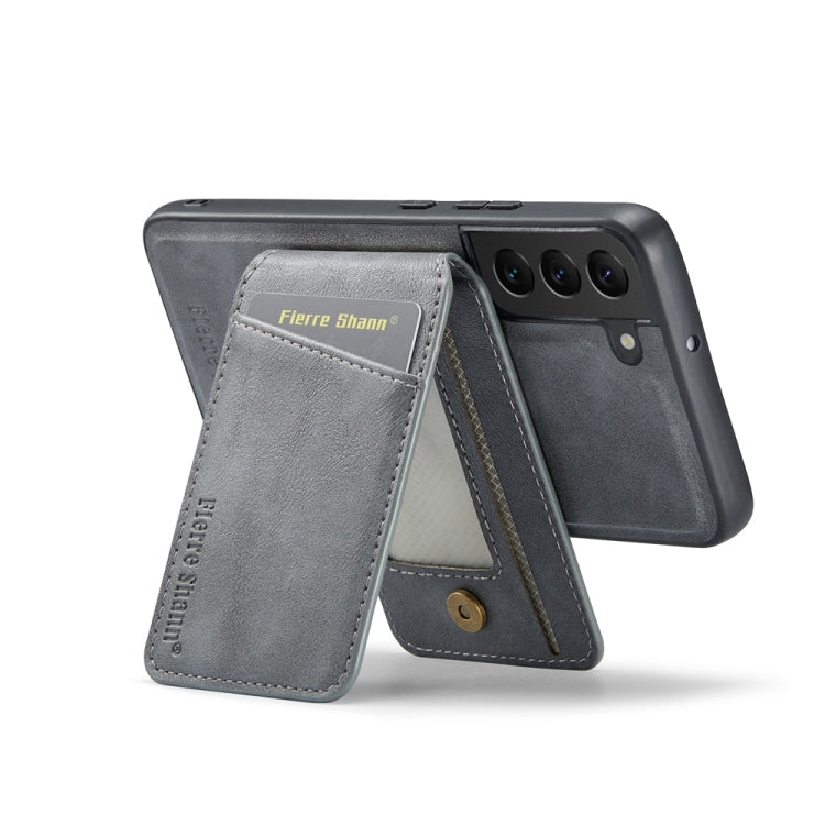For Samsung Galaxy S22 5G Fierre Shann Cowhide Vertical Flip Magnetic Card Holder Phone Case(Grey)