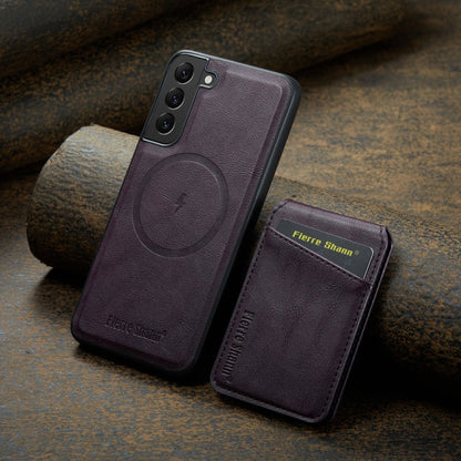 For Samsung Galaxy S22 5G Fierre Shann Cowhide Vertical Flip Magnetic Card Holder Phone Case(Purple)