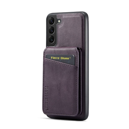 For Samsung Galaxy S22 5G Fierre Shann Cowhide Vertical Flip Magnetic Card Holder Phone Case(Purple)