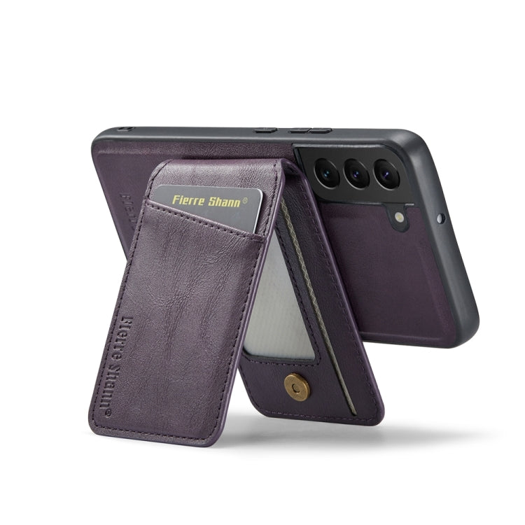 For Samsung Galaxy S22 5G Fierre Shann Cowhide Vertical Flip Magnetic Card Holder Phone Case(Purple)