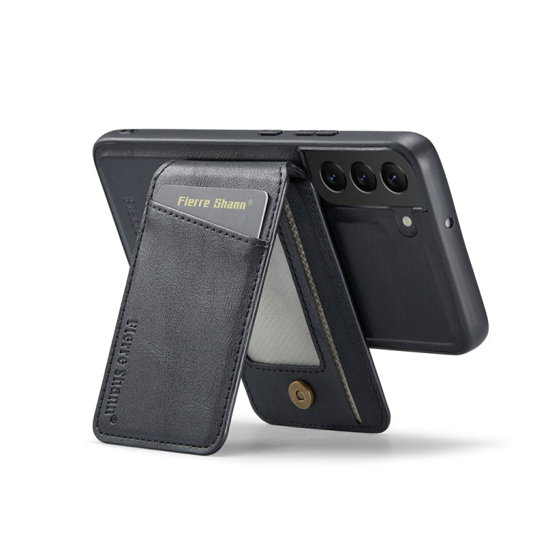 For Samsung Galaxy S22+ 5G Fierre Shann Cowhide Vertical Flip Magnetic Card Holder Phone Case(Black)