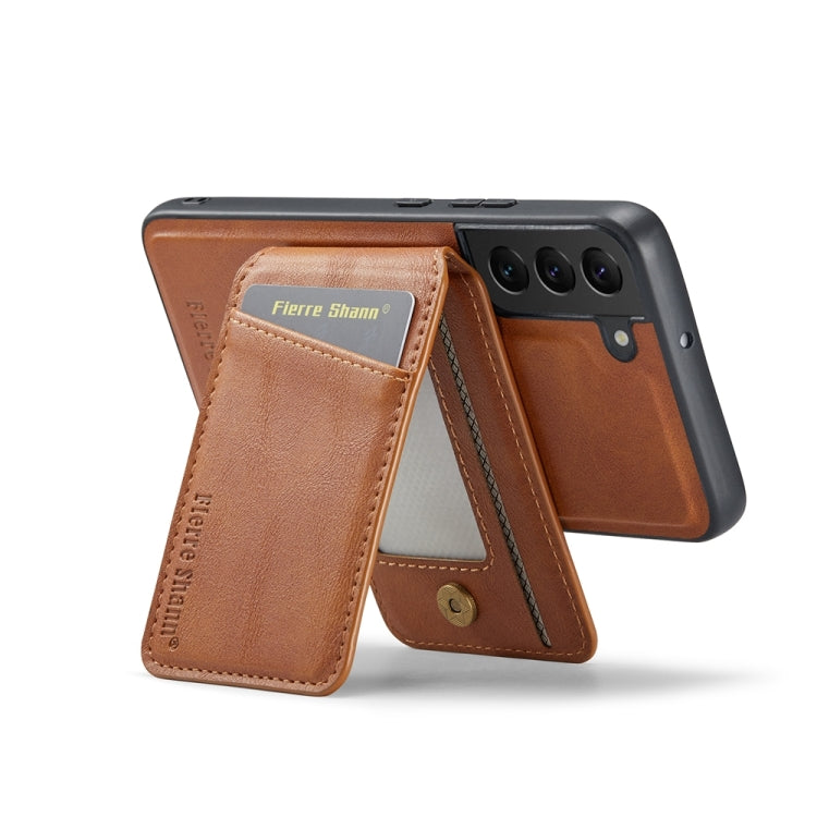 For Samsung Galaxy S22+ 5G Fierre Shann Cowhide Vertical Flip Magnetic Card Holder Phone Case(Brown)
