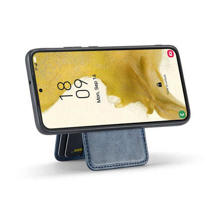 For Samsung Galaxy S22+ 5G Fierre Shann Cowhide Vertical Flip Magnetic Card Holder Phone Case(Blue)
