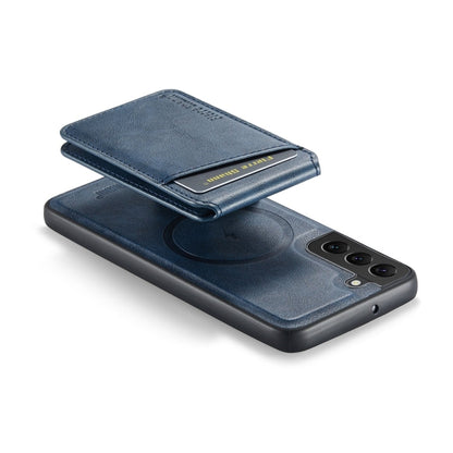 For Samsung Galaxy S22+ 5G Fierre Shann Cowhide Vertical Flip Magnetic Card Holder Phone Case(Blue)