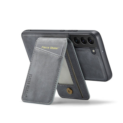 For Samsung Galaxy S22+ 5G Fierre Shann Cowhide Vertical Flip Magnetic Card Holder Phone Case(Grey)