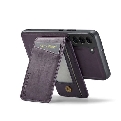 Pour Samsung Galaxy S22+ 5G Fierre Shann Étui de téléphone en cuir de vachette à rabat vertical magnétique avec porte-cartes (violet)