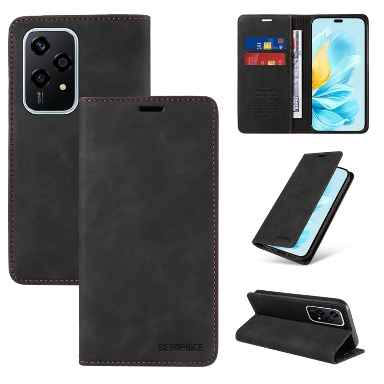 For Honor 200 Lite Global BETOPNICE Suction RFID Anti-theft Leather Phone Case(Black)