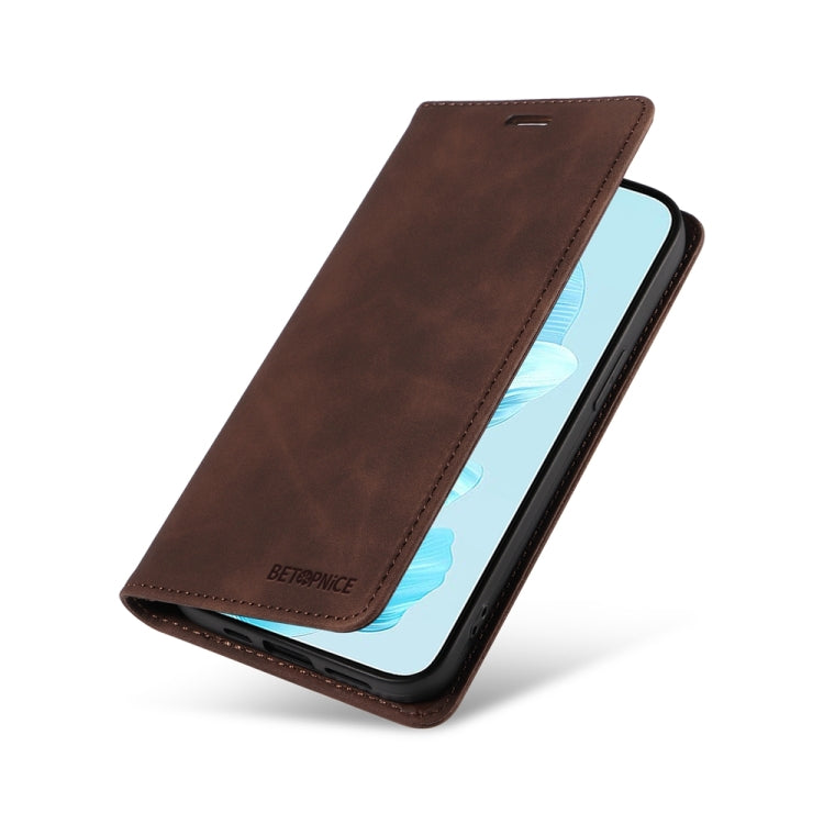 For Honor 200 Lite Global BETOPNICE Suction RFID Anti-theft Leather Phone Case(Brown)