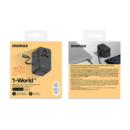 MOMAX 1-World+ 70W Gallium Nitride Expansion Cable Global Conversion Socket Power Adapter(Black)