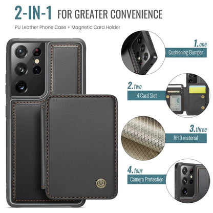 For Samsung Galaxy S21 Ultra 5G JEEHOOD J05 Business Magnetic Style RFID Leather Phone Case(Black)