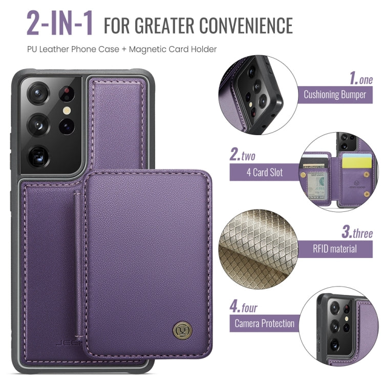 For Samsung Galaxy S21 Ultra 5G JEEHOOD J05 Business Magnetic Style RFID Leather Phone Case(Purple)