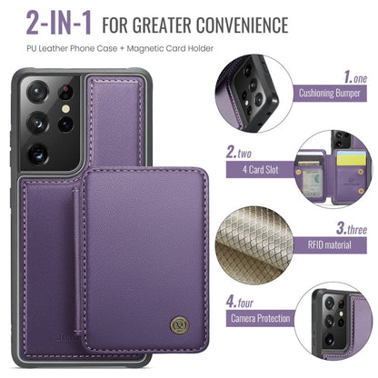 For Samsung Galaxy S21 Ultra 5G JEEHOOD J05 Business Magnetic Style RFID Leather Phone Case(Purple)
