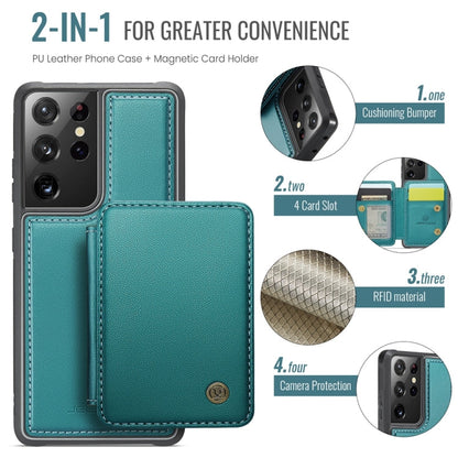 For Samsung Galaxy S21 Ultra 5G JEEHOOD J05 Business Magnetic Style RFID Leather Phone Case(Blue Green)