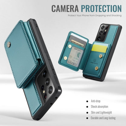 For Samsung Galaxy S21 Ultra 5G JEEHOOD J05 Business Magnetic Style RFID Leather Phone Case(Blue Green)