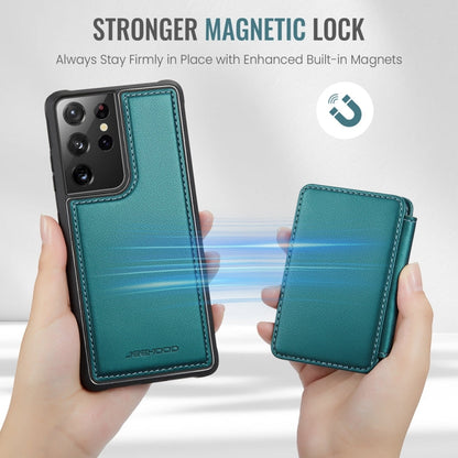 For Samsung Galaxy S21 Ultra 5G JEEHOOD J05 Business Magnetic Style RFID Leather Phone Case(Blue Green)