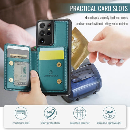 For Samsung Galaxy S21 Ultra 5G JEEHOOD J05 Business Magnetic Style RFID Leather Phone Case(Blue Green)