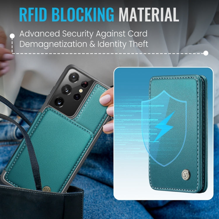For Samsung Galaxy S21 Ultra 5G JEEHOOD J05 Business Magnetic Style RFID Leather Phone Case(Blue Green)