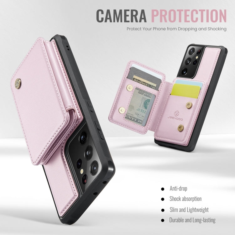 For Samsung Galaxy S21 Ultra 5G JEEHOOD J05 Business Magnetic Style RFID Leather Phone Case(Pink)