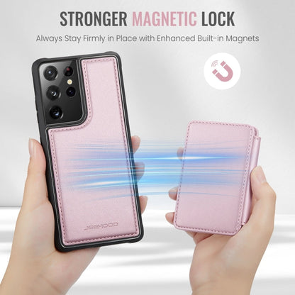 For Samsung Galaxy S21 Ultra 5G JEEHOOD J05 Business Magnetic Style RFID Leather Phone Case(Pink)