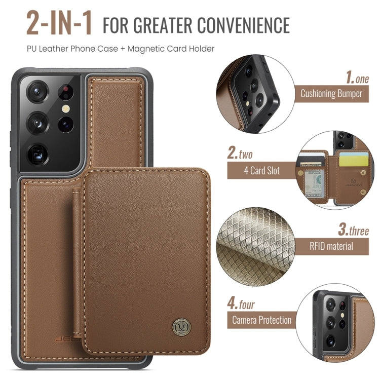 For Samsung Galaxy S21 Ultra 5G JEEHOOD J05 Business Magnetic Style RFID Leather Phone Case(Brown)