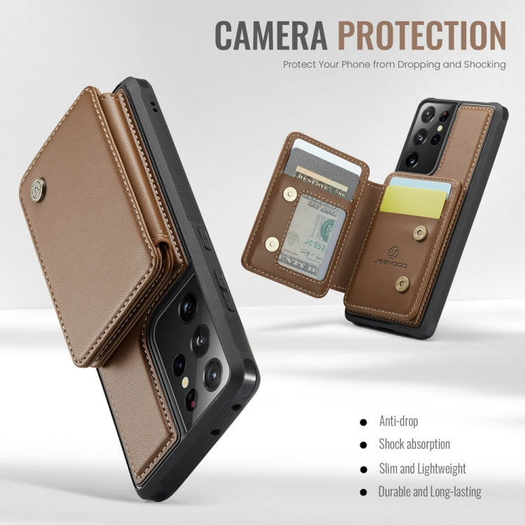 For Samsung Galaxy S21 Ultra 5G JEEHOOD J05 Business Magnetic Style RFID Leather Phone Case(Brown)