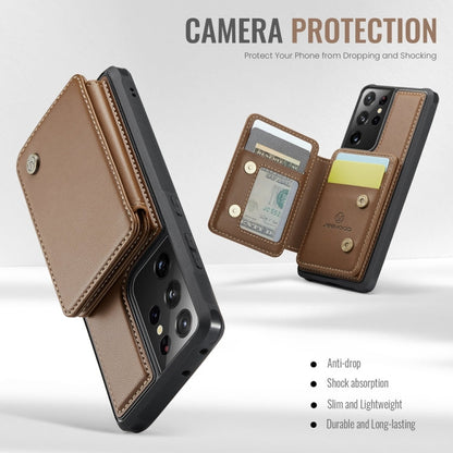 For Samsung Galaxy S21 Ultra 5G JEEHOOD J05 Business Magnetic Style RFID Leather Phone Case(Brown)