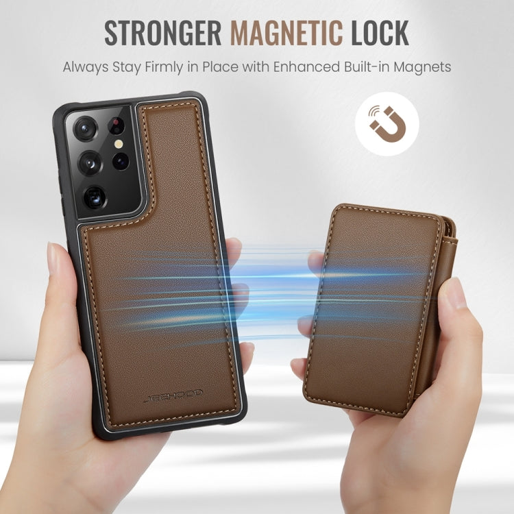 For Samsung Galaxy S21 Ultra 5G JEEHOOD J05 Business Magnetic Style RFID Leather Phone Case(Brown)