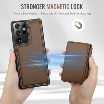 For Samsung Galaxy S21 Ultra 5G JEEHOOD J05 Business Magnetic Style RFID Leather Phone Case(Brown)