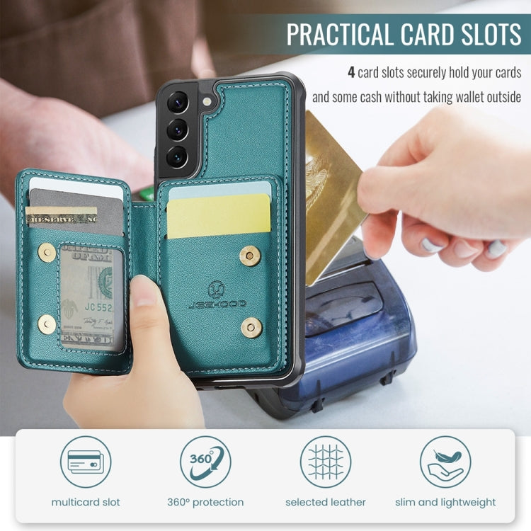 For Samsung Galaxy S22+ 5G JEEHOOD J05 Business Magnetic Style RFID Leather Phone Case(Blue Green)
