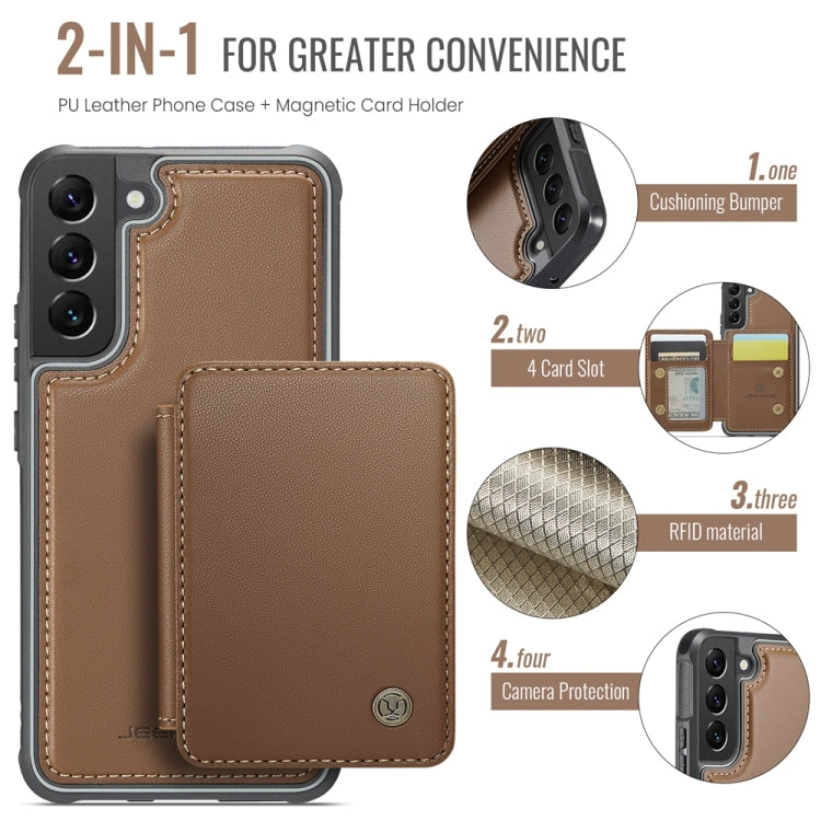 For Samsung Galaxy S22+ 5G JEEHOOD J05 Business Magnetic Style RFID Leather Phone Case(Brown)