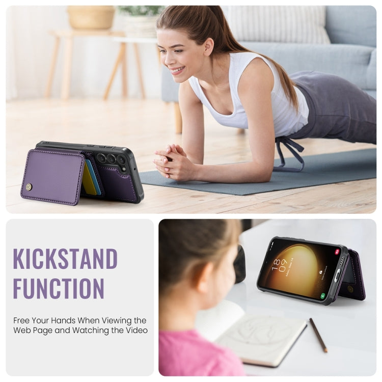 For Samsung Galaxy S23+ 5G JEEHOOD J05 Business Magnetic Style RFID Leather Phone Case(Purple)